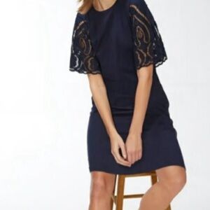 NWT Chico's black above the knee dress with eyelit Lace Sleeves